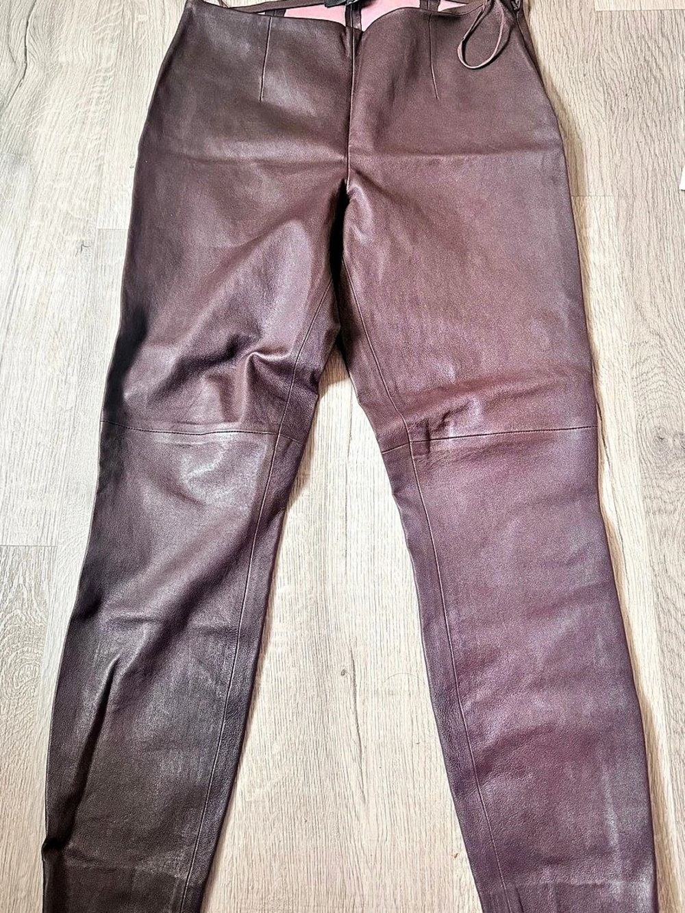 Ralph Lauren black label Leather Straight Leg Pants Brown Size Medium NWT